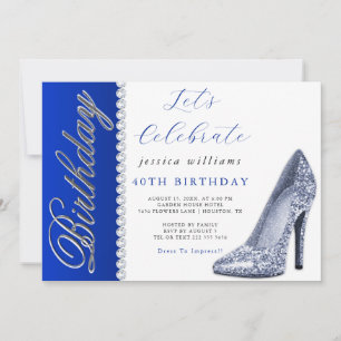 Invitation Posh Stiletto & Diamonds Royal Blue Anniversaire