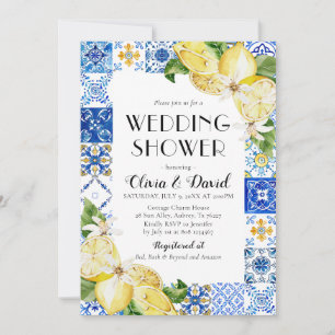 Invitation Positano Carrelage bleu Citron Wedding shower Invi