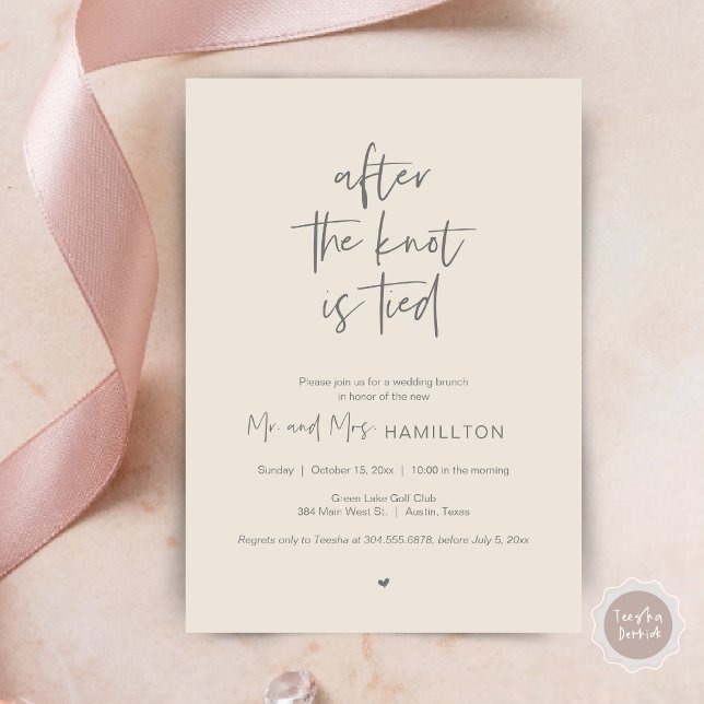 Invitation Post mariage Brunch, Après le noeud est lié Invita (After the knot is tied, Wedding Elopement Lunch, Dinner, Brunch Party Invites Card, PDF, Grey Cream)