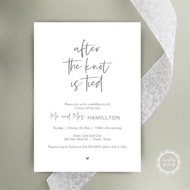 Invitation Post mariage Brunch, Après le noeud est lié Invita (After the knot is tied, Wedding Elopement Lunch, Dinner, Brunch Party Invites Card, PDF, Dark Grey)