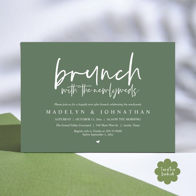 Invitation Post Mariage Brunch avec la célébration des nouvea (Brunch with the Newlyweds Post Modern Morning Wedding Celebration Invitation Card PDF Sage Green)