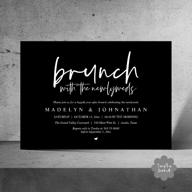 Invitation Post Mariage Brunch avec la célébration des nouvea (Brunch with the Newlyweds Post Modern Morning Wedding Celebration Invitation Card PDF White Black)