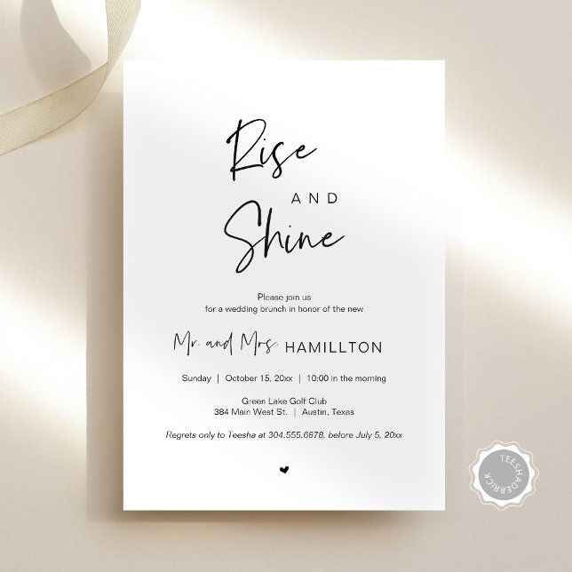 Invitation Post mariage Brunch, Lever et Shine (Post wedding Brunch, Rise and Shine Celebration Invitation Card, Modern Minimal Theme, Newlyweds)