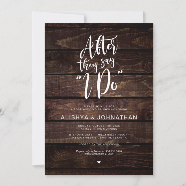 Invitation Post Mariage Brunch, Rustic Dark Script (Devant)