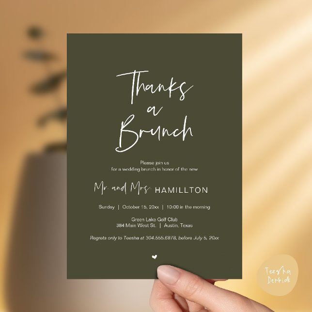 Invitation Post wedding Celebration, Thanks a Brunch (Thanks a Brunch, Post modern wedding celebration, wedding crew, Invitation card, Olive Sage Green)