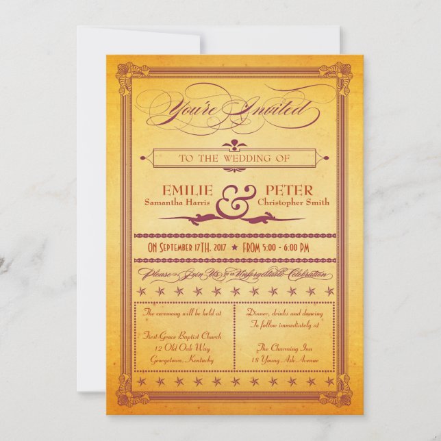 Invitation Poster Burnt Orange Bourgogne Style Mariage Invite (Devant)