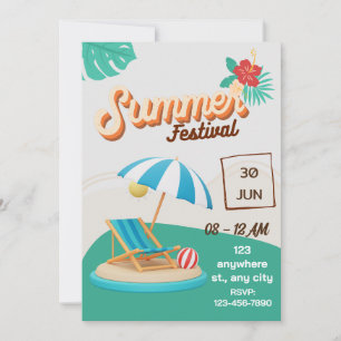 Invitation Poster coloré bleu et Brown Summer Beach Party
