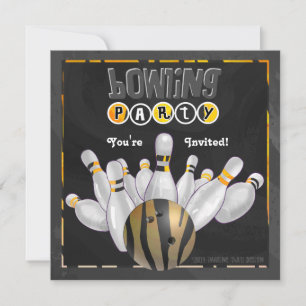 Invitation Poster de animal Bowling Party Black and Yellow