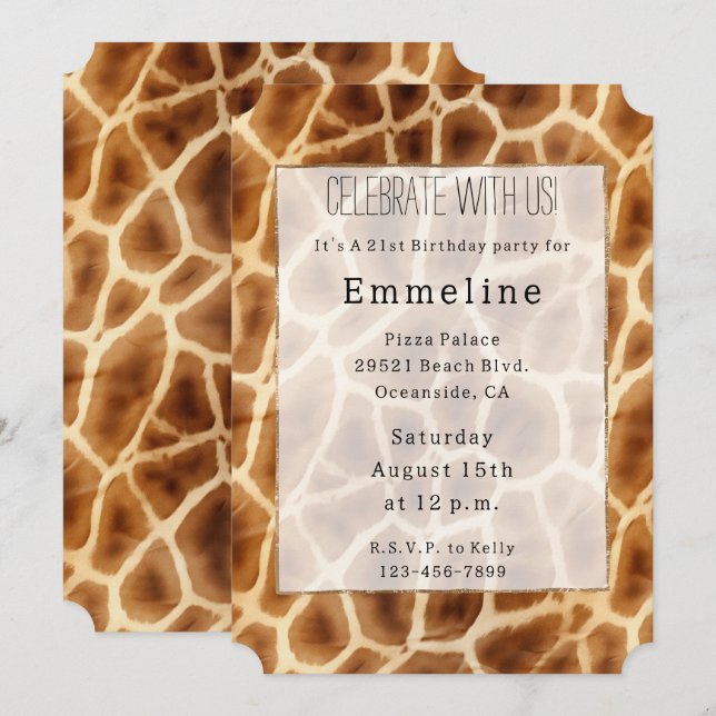 Invitation Poster de animal Brown Giraffe (Devant / Derrière)