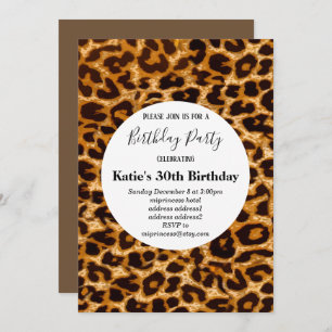 Invitation poster de animal brun, léopard, anniversaire de gu