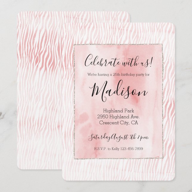 Invitation Poster de animal d'aquarelle rose (Devant / Derrière)