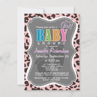 Invitation Poster de animal de bébé léopard rose