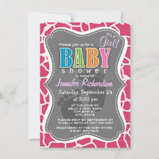 Invitation Poster de animal de girafe rose foncé