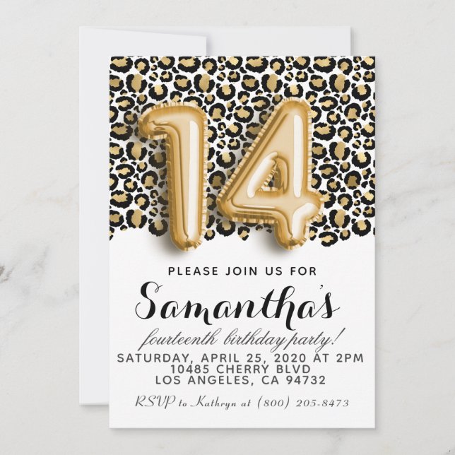 Invitation Poster de animal de Leopard 14e anniver (Devant)