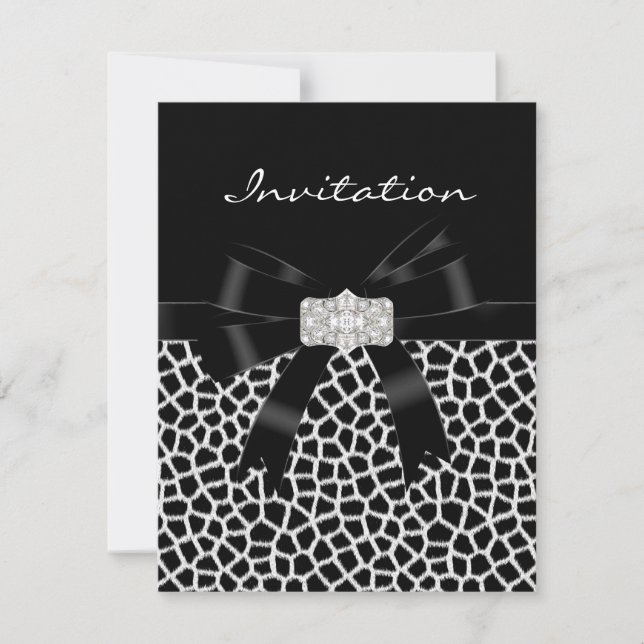 Invitation Poster de animal d'invitation Black White Jewel Bo (Devant)