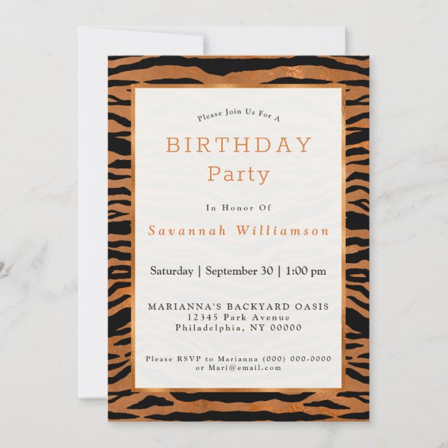 Invitation Poster de animal en cuivre tigre Anniversaire (Devant)