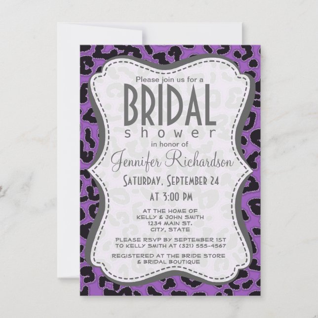 Invitation Poster de animal Lilac Leopard profond (Devant)