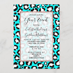Invitation Poster de animal moderne Cyan Blue Leopard