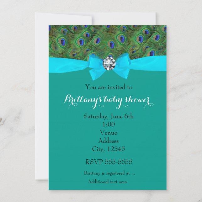 Invitation Poster de animal Peacock Turquoise Turquoise Bow I (Devant)