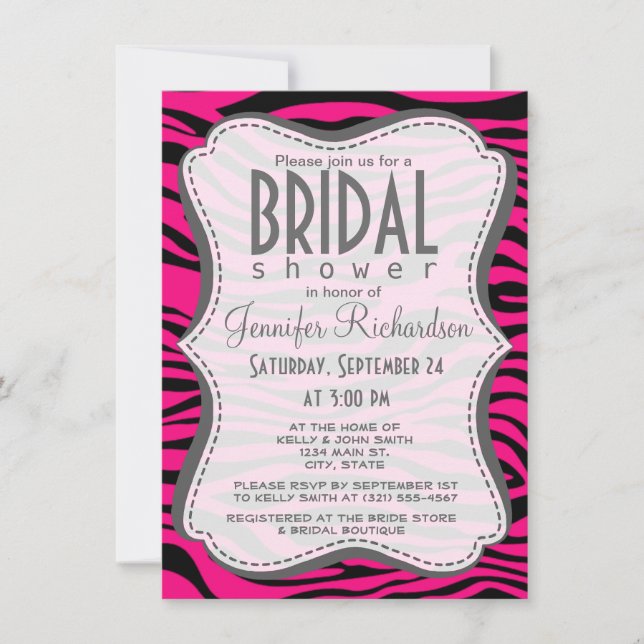 Invitation Poster de animal rose clair Zebra (Devant)