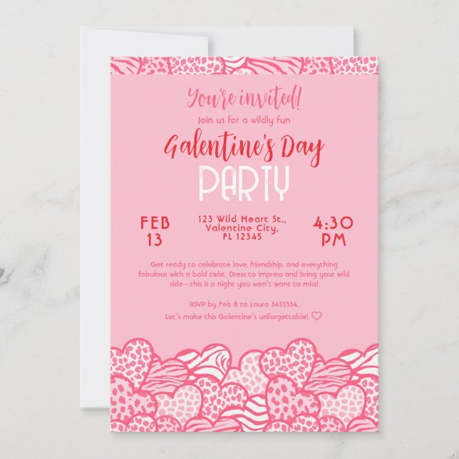 Invitation Poster de animal rose pâle Coeur Galentines (Devant)
