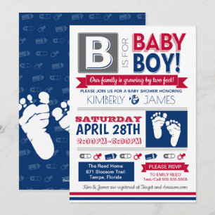Invitation Poster de bébé pieds style garçon douche Invitatio