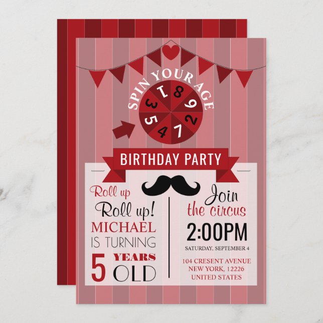 Invitation Poster de Cirque Classique Fête d'anniversaire pou (Devant / Derrière)