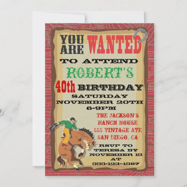 Invitation Poster de la fête d'anniversaire de Bronco Cowboy (Devant)