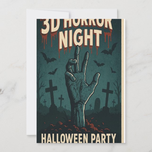 Invitation Poster de la soirée d'Halloween 3D Horror (Devant)