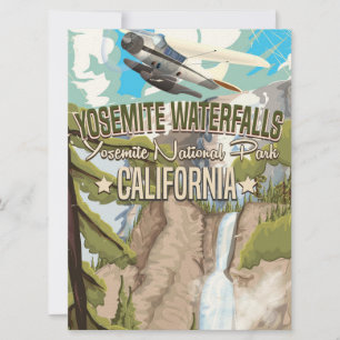 Invitation Poster de voyage vintage des chutes d'eau Yosemite