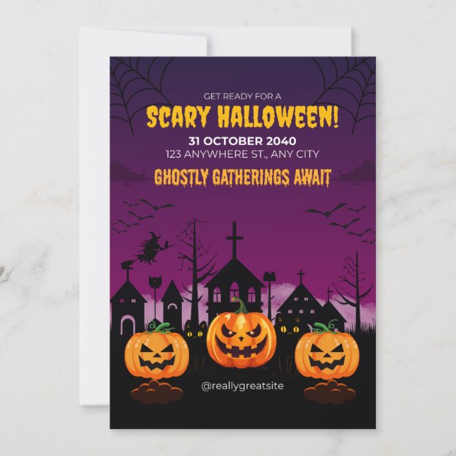Invitation Poster d'Halloween violet hanté (Devant)