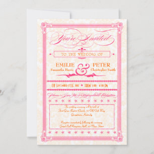 Invitation Poster en rose et orange Damask Mariage et Invitat