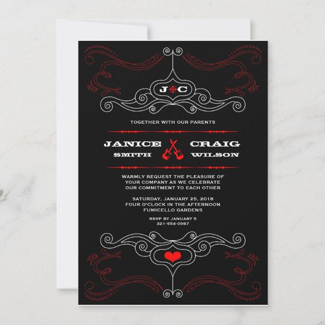 Invitation Poster Mariage Rock n Roll (noir / rouge) (Devant)