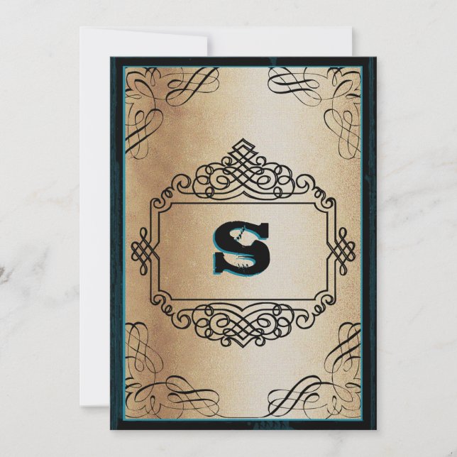 Invitation Poster Style Gold Metallic Black Vintage Wedding (Devant)