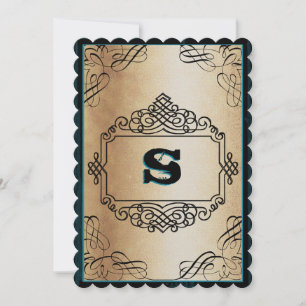 Invitation Poster Style Gold Metallic Black Vintage Wedding