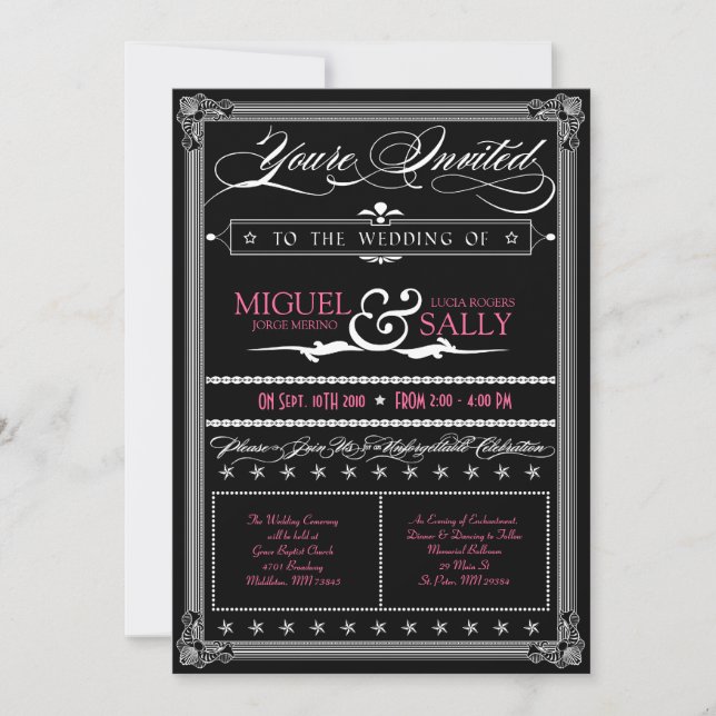 Invitation Poster Style rose et noir do-it-yourself Faire-par (Devant)
