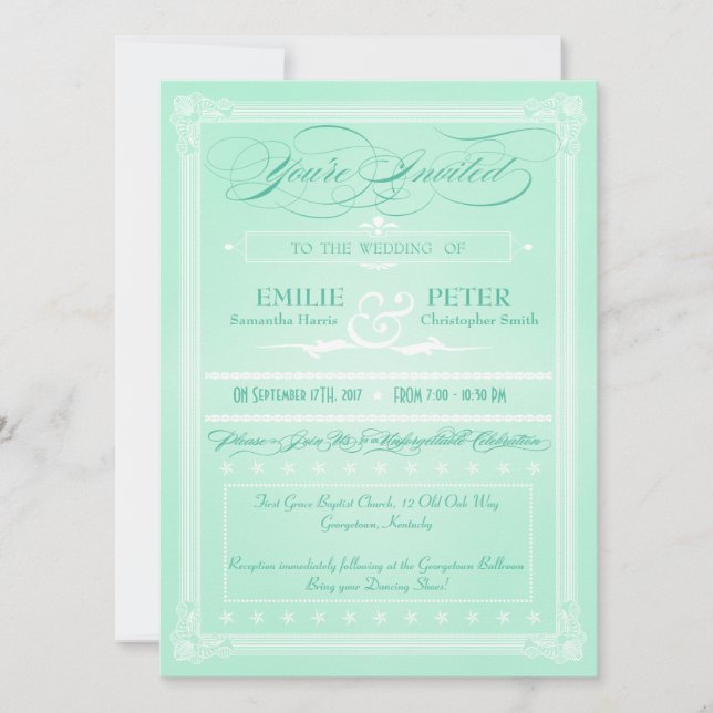 Invitation Poster vert de la menthe douce style mariage Invit (Devant)
