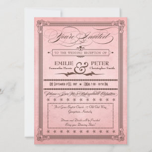 Invitation Poster vintage rose et réception Brown uniquement