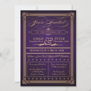 Invitation Poster vintage Style Eggplant violet Mariage
