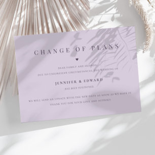 Invitation Postpontage minimaliste Mariage violet