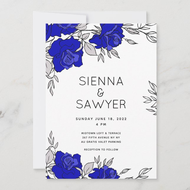 Invitation Posy de roses bleues de mariage (Devant)