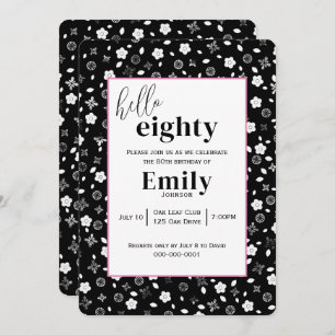 Invitation Posy noir et blanc pour la fête du 80e anniversair