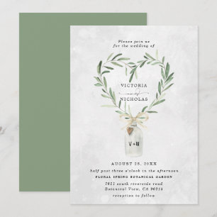 Invitation Pot à monogramme rustique Mariage à feuillage de