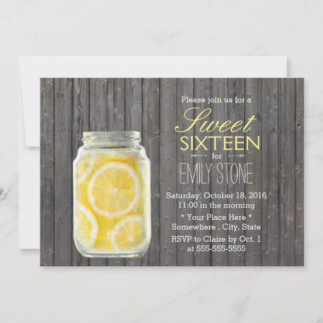 Invitation Pot de citrons rustique et bois de grange Sweet 16 (Devant)