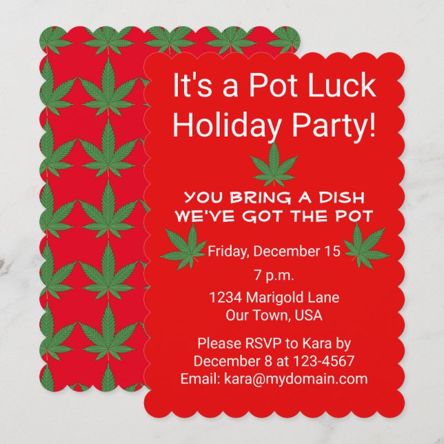 Invitation Pot de feuille de mauvaises herbes - Chance person (Devant / Derrière)