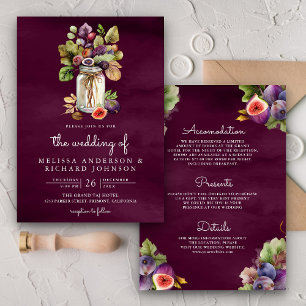 Invitation Pot de figue violet prune tout-en-un mariage Mason