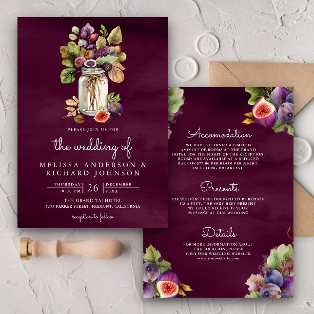 Invitation Pot de figue violet prune tout-en-un mariage Mason (Créateur téléchargé)