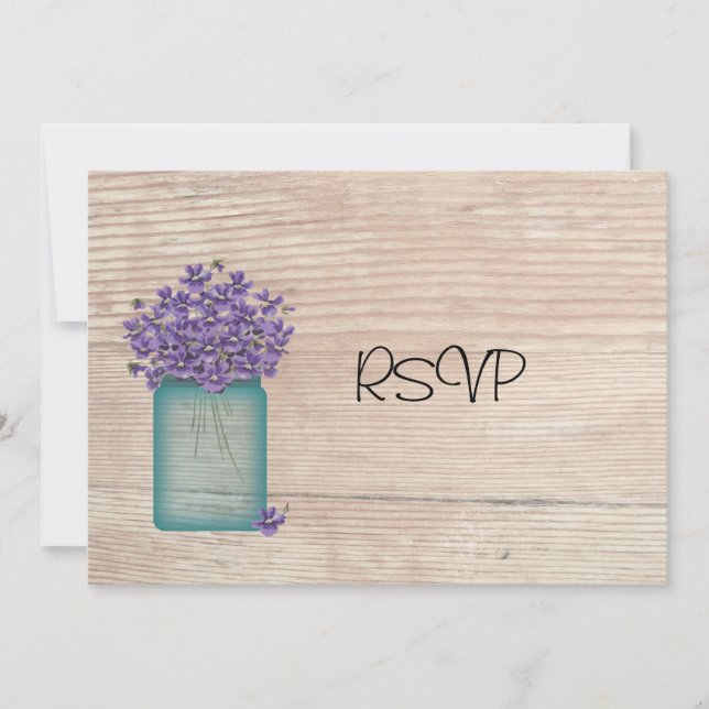 Invitation Pot de fleurs violettes en verre bleu pour RSVP de (Devant)