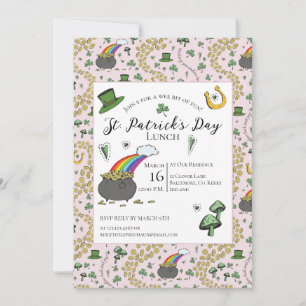 Invitation Pot de Jour de la Saint Patrick rose et vert d'or