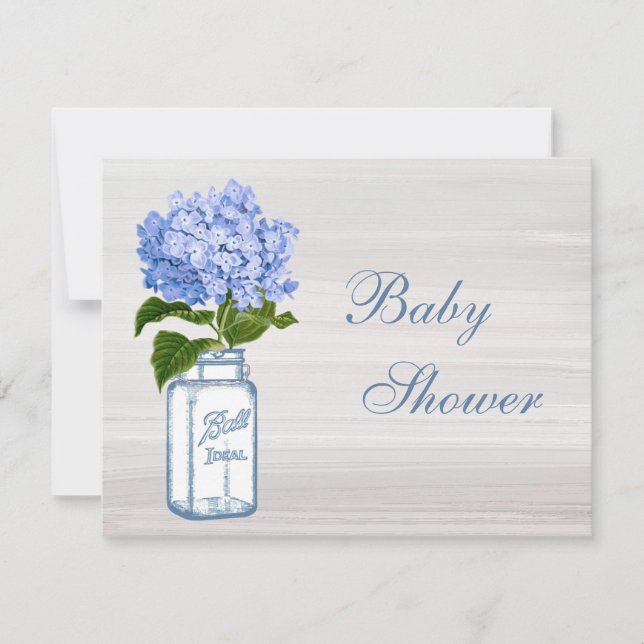 Invitation Pot de maçon chic et baby shower bleu d'hortensia (Devant)